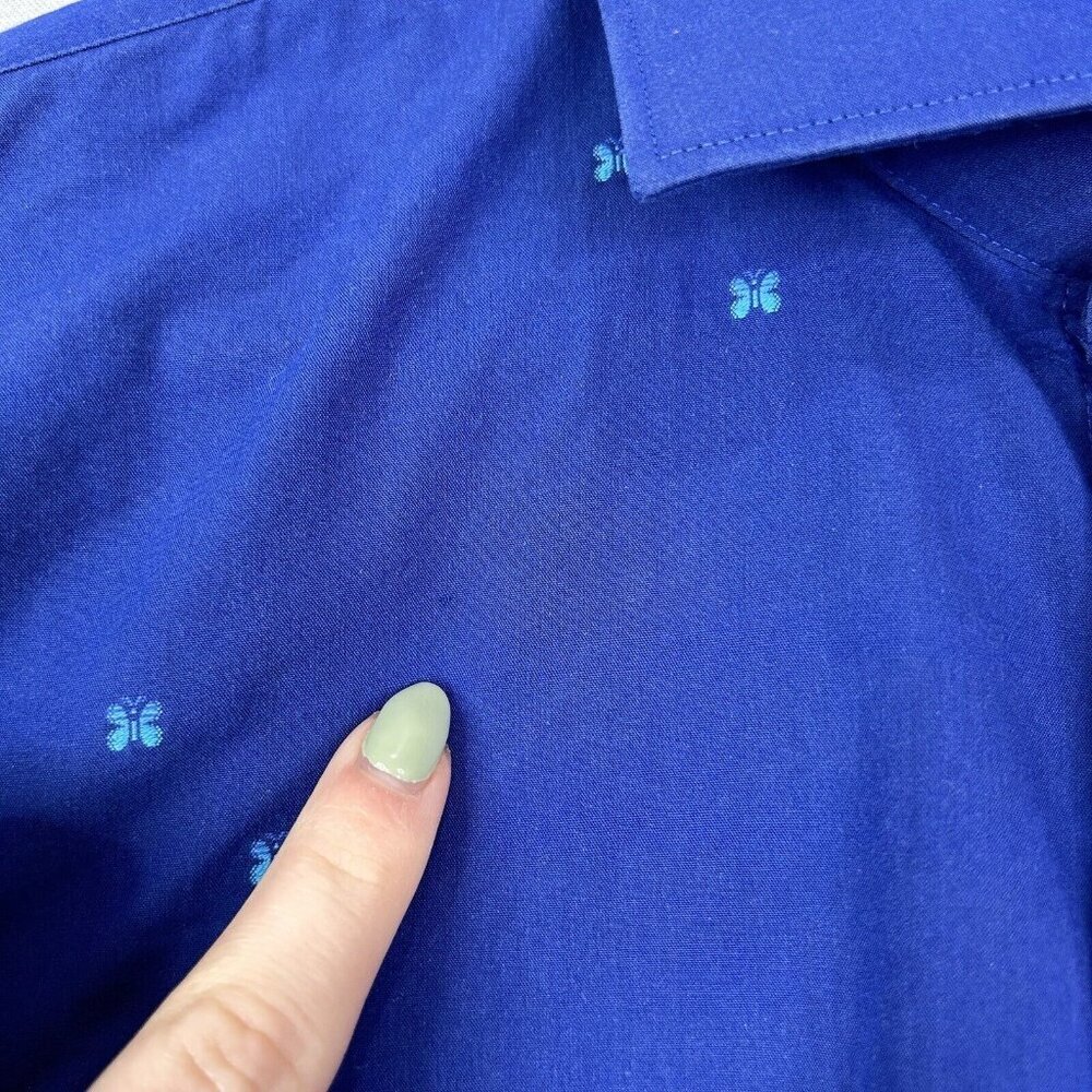 Jared Lang Mens Dress Shirt Medium Blue Butterfly Button Front Work Date Night - Picture 7 of 15